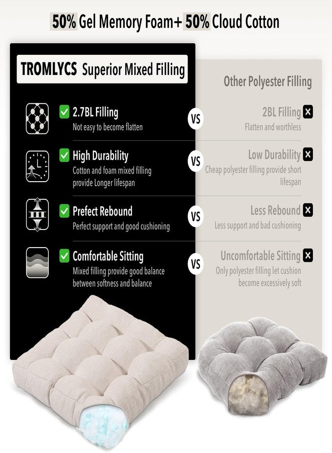 Tromlycs Floor Pillow Cushions for Adults Set of 2 Large Square Gel Memory Foam Pillows for Seating 20 x 20 x 4 Inch Beige - Image 4